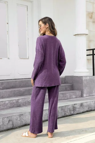 Vista 6 de Conjunto de 2 piezas para mujer, sudadera de gran tamaño con botones y pantalones de descanso a juego