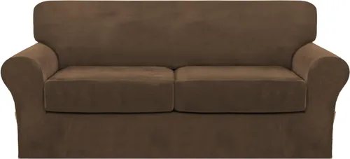 Vista 17 de FantasDecor Fundas de terciopelo para sofá de 2 piezas para sala, con cojín individual, protector elástico de muebles para mascotas, lavable a Negro