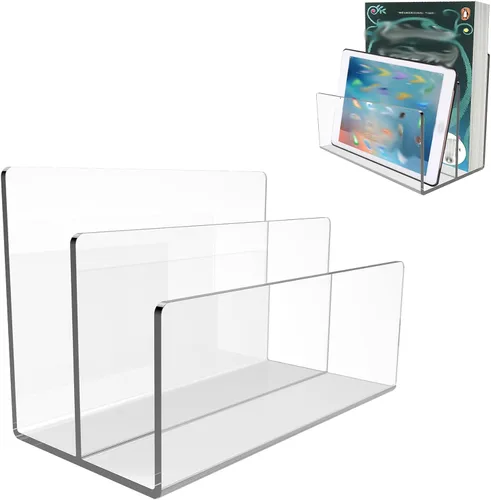 Vista 11 de Boloyo Soporte de archivo acrílico, 1 unidad, organizador de archivos transparente de 2 secciones, clasificador de cartas de correo, soporte