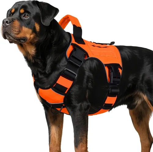 Vista 21 de WINGOIN Arnés táctico negro para perros pequeños, arnés resistente sin tirones con asa, arnés militar reflectante ajustable K9 para mascotas