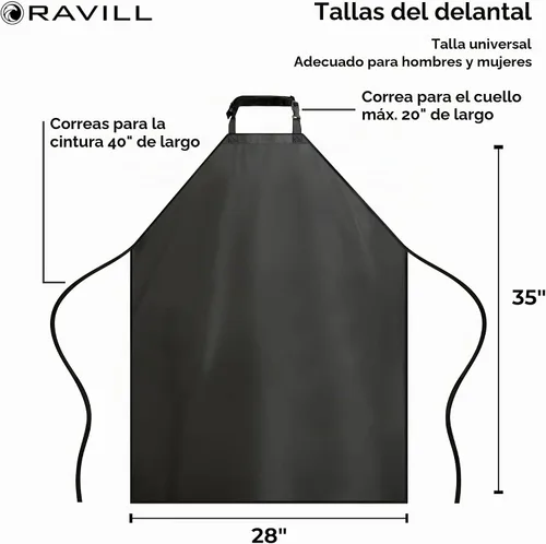 Vista 2 de Ravill Delantal impermeable para hombres y mujeres, delantales de trabajo multiusos de 35 pulgadas para lavavajillas, aseo de perros, limpieza Negro