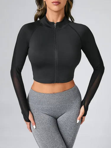 Vista 5 de Cozyease Chaqueta de entrenamiento de manga larga con cremallera frontal y cuello embudo para mujer