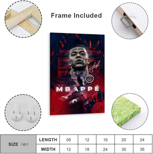 Vista 4 de Mbappe - Póster deportivo de superestrella de fútbol, lienzo de los años 90, arte de pared, decoración estética, pósteres de 08 x 12 pulgadas