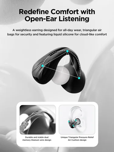 Vista 3 de HAKII Auriculares inalámbricos de oído abierto, auriculares Bluetooth 5.4 ergonómicos con clip Bluetooth con sonido estéreo/ANC, control táctil