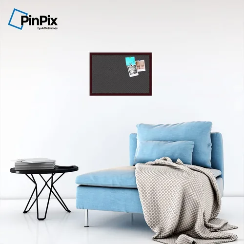 Vista 4 de ArtToFrames 24x16 Inch Custom Cork Bulletin Board. This Diamond Pattern in Black Pin Board Has a Fabric Style Canvas Finish, Framed in Mahogany