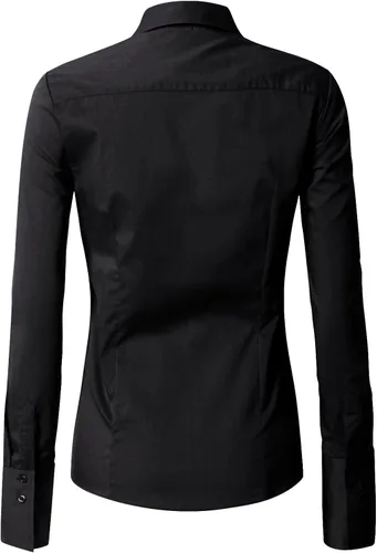 Vista 3 de EZEN - Blusa de manga larga, ajustada, elástica, con cuello de botones para mujer, para oficina, estilo formal, casual
