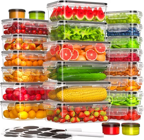 Vista 10 de 40 recipientes de almacenamiento de alimentos con tapas herméticas (20 recipientes y 20 tapas), a prueba de fugas, juego de recipientes para 40