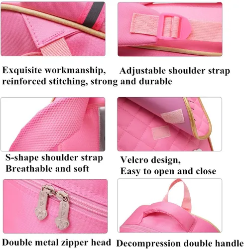 Vista 12 de Juego de 2 mochilas escolares con lazos para niñas y estudiantes, diseño de princesa para escuela primaria, 2pcs Negro-s, 2Pcs BagSet S