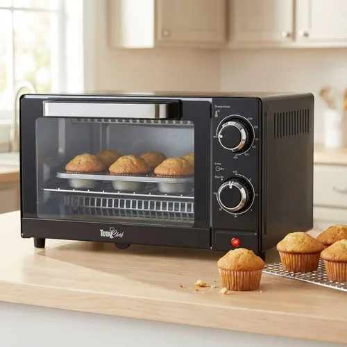 Vista 8 de Total Chef - Horno tostador para tostadas, hornear, asar, pizza, tamaño compacto para cocina pequeña, electrodoméstico con temporizador, negro
