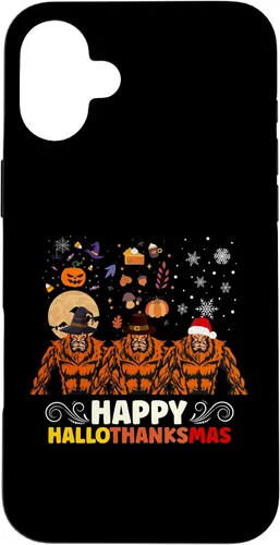 Vista 22 de iPhone 16 Halloween Thanksgiving Christmas Hallothanksmas Bigfoot Case
