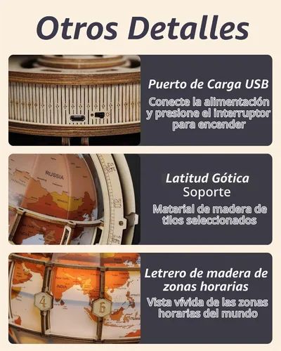 Vista 6 de ROKR Rompecabezas de madera 3D para adultos, rompecabezas de globo de madera con iluminación LED, kits de construcción de modelos, decoración