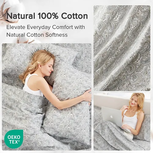Vista 20 de Comfort Spaces Sábanas 100% algodón tamaño King, transpirables y ultra suaves, sábanas de algodón naturalmente fresco con bolsillo elástico de 14