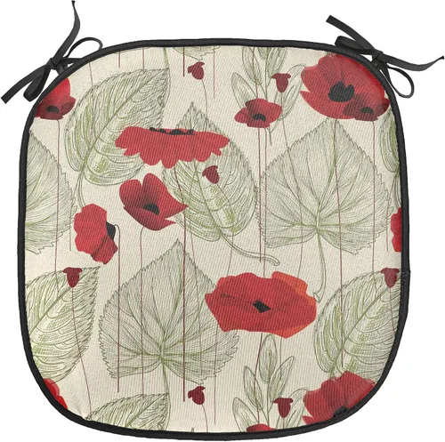 Vista 128 de Ambesonne Cojín de asiento para silla de flores, detalles florales con hojas y remolinos, estampado artístico romántico y vívido y vibrante