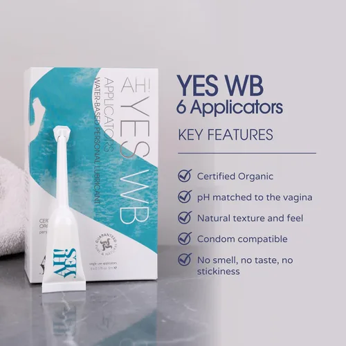 Vista 6 de AH! YES WB- Lubricante personal orgánico a base de agua con aloe vera, pH equilibrado, x6 aplicaciones 0.17 fl oz