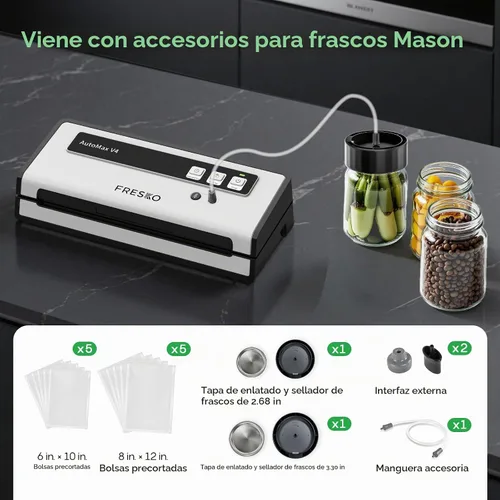 Vista 9 de FRESKO Máquina selladora al vacío con detección automática de bolsas, juego de accesorios al vacío de tarro Mason, doble sellado térmico, fácil