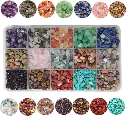 Vista 7 de GangGangHao - 1888 cuentas de piedra natural de aproximadamente 17.64 oz, piedras preciosas irregulares de cristal curativo, agujero de cuentas
