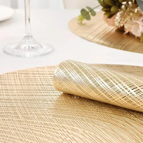 Vista 4 de U'Artlines Manteles individuales metálicos huecos de vinilo antideslizante con aislamiento térmico para mesa de cocina (21102 dorado, 6 unidades)