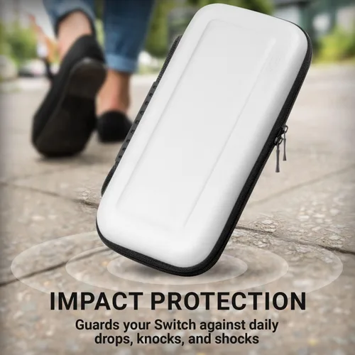 Vista 4 de Orzly Funda de transporte para consola blanca Nintendo Switch OLED con compartimento de almacenamiento de accesorios y juegos, funda fácil