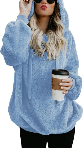Vista 41 de Century Star Sudadera deportiva mullida de vellón con capucha para mujer de talla extragrande con bolsillos