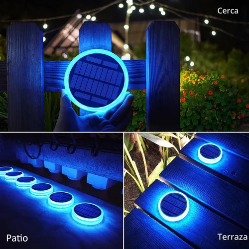 Vista 6 de Luces solares para cubierta al aire libre, impermeables, luces de paso al aire libre, panel solar, luces solares ABS anti-presión, luces solares Azul
