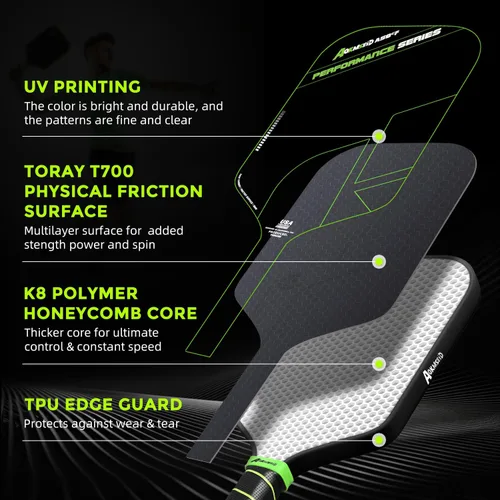 Vista 3 de Sport AKS Performance Series Pickleball Paddle Carbon Fiber Paddles Set with Toray T700 Friction Surface, 16mm Powerful Polymer Core, Good Control &