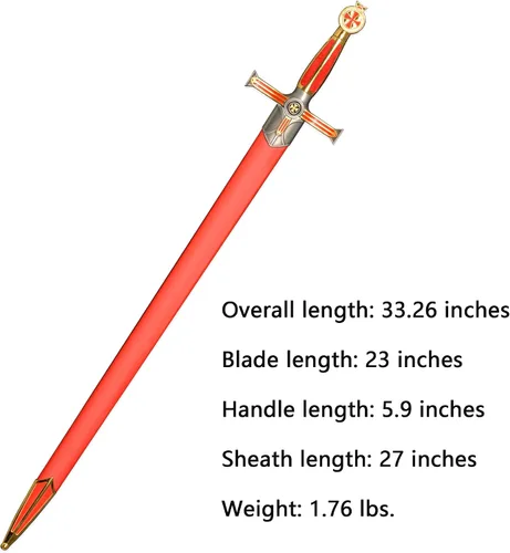 Vista 2 de Medieval Templar Knight Sword – 33-33.3 Inch Black & Red & Gold Crusader Replica for Cosplay, Collection & Display