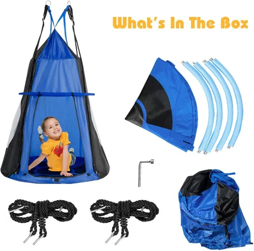 Vista 7 de Costzon Juego de silla colgante desmontable para niños 2 en 1 con tienda de campaña, asiento de columpio tipo nido para niños y niñas, columpio