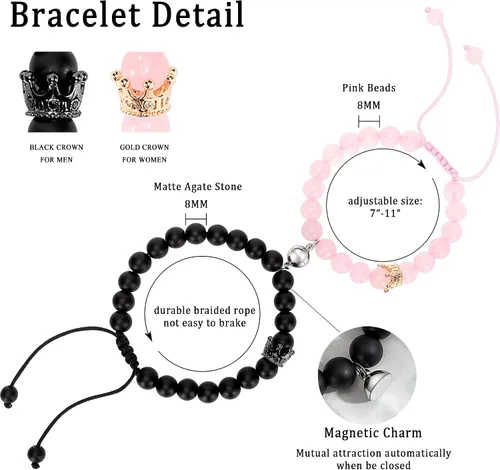 Vista 5 de Jeka Pulseras magnéticas a juego para parejas cuentas de piedra natural regalos de relaciones de larga distancia para hombres mujeres sus amigos