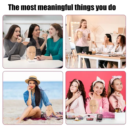 Vista 6 de Cara de práctica de maquillaje para niños, cabezal de entrenamiento de silicona 5D con kit completo, kit de práctica de maquillaje reutilizable