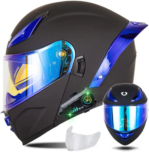 Vista 17 de Casco modular de motocicleta con Bluetooth, casco de motocicleta abatible de cara completa para hombres y mujeres con visera tintada y transparente
