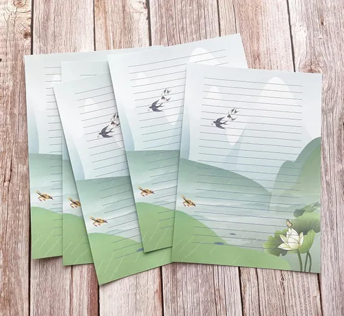 Vista 7 de 50 papeles de papelería de escritura, papel de papelería rayado para escribir cartas, notas, invitaciones, manualidades, 5 estilos diferentes