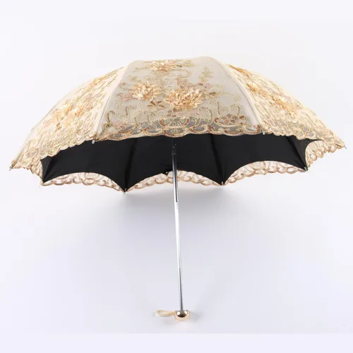 Vista 3 de Honeystore Sombrilla bordada con flor 3D plegable UV con encaje clásico