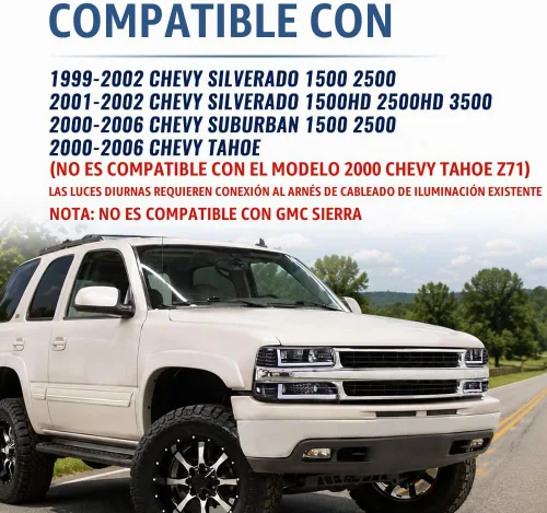 Vista 2 de PIT66 Conjunto de faros LED compatible con Chevy Silverado 1999-2002 / 2000-2006 Tahoe Suburban faros delanteros lente transparente, carcasa negra