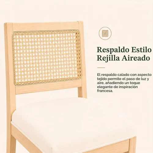 Vista 5 de Juego de 2 taburetes de bar de altura de mostrador, sillas de isla de cocina con respaldo de caña beige, taburetes de bar de ratán con respaldo