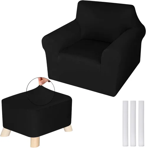 Vista 10 de HunnmingRe Juego de fundas para silla y otomana, funda de cojín en forma de T, de seda de leche, protector de muebles, sofá suave para sillón