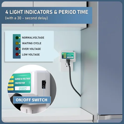 Vista 2 de BSEED Protector de sobretensiones de salida única para refrigerador, protector de voltaje con indicadores de luz para TV, PC, lavadora y otros