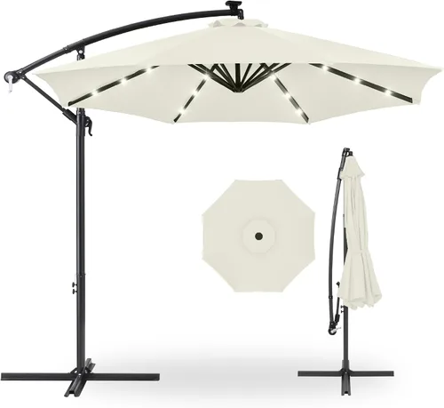 Vista 23 de Best Choice Products Sombrilla de Patio de Mercado Colgante Descentrada con LED Solar de 10 pies para Patio Trasero, Junto a la Piscina, Césped