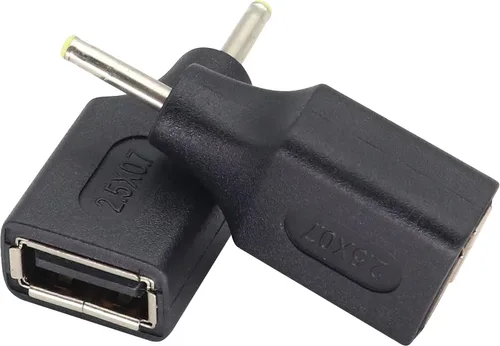 Vista 6 de Paquete de 2 adaptadores de corriente CC de 2.5 × 0.028 in a USB CC USB 2.0 A hembra a CC 2.5 × 0.028 in macho 5 V CC conector de barril de carga