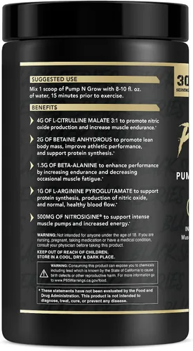 Vista 3 de Anabolic Warfare Pump-N-Grow - Suplemento de bomba muscular sin cafeína antes del entrenamiento con L-citrulina, L-arginina, beta-alanina