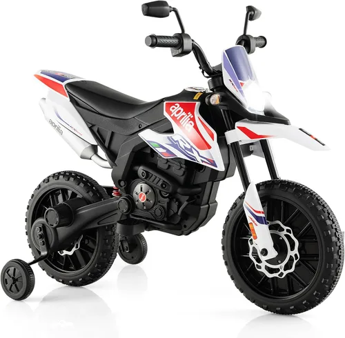 Vista 11 de OLAKIDS Motocicleta para niños, Aprilia RX125 12V con licencia, moto eléctrica de cross montable con ruedas de entrenamiento, suspensión de resorte