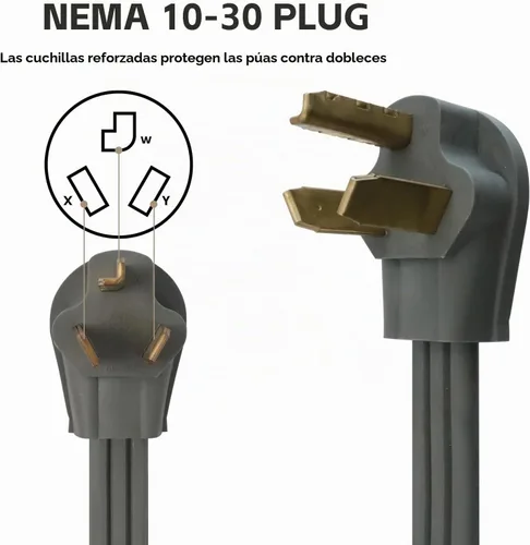 Vista 3 de Cable de secado de 3 puntas, 4 pies SRDT 10/3, cable de alimentación de extensión de electrodomésticos de 30 amperios, enchufe NEMA 10-30, gris