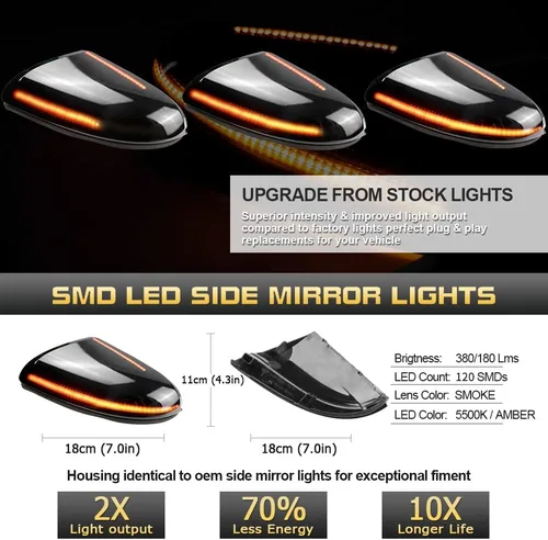 Vista 2 de Jinfili - Conjunto de luz de señal de giro LED secuencial ámbar para espejo lateral con luz para charcos blanca compatible con Dodge 2009-2018 Ram