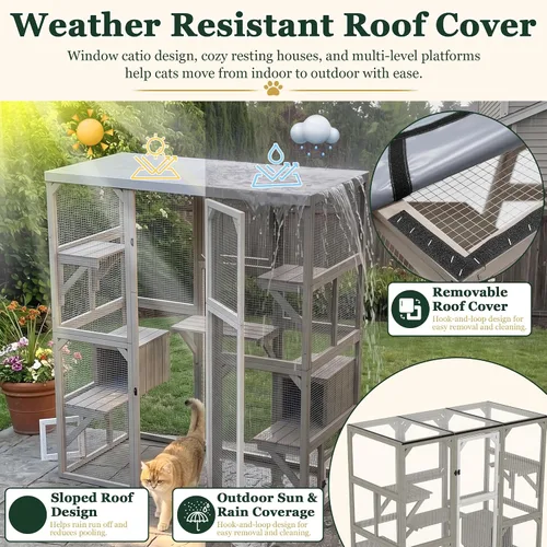 Vista 4 de Gowoodhut Catio - Recintos para gatos al aire libre, casa grande de madera