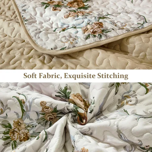 Vista 6 de Anibedding Juego de Edredón Floral Tamaño Queen, Edredones Colcha con Patrón de Flores Marrones Retro, Cubierta de Cama Ligera de Microfibra Suave