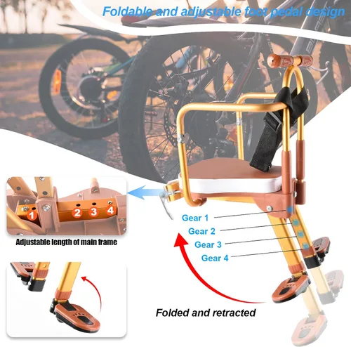 Vista 4 de Asiento de bicicleta para niños, nuevo asiento de bicicleta infantil de aleación de aluminio, asientos de bicicleta para niños plegables portátiles