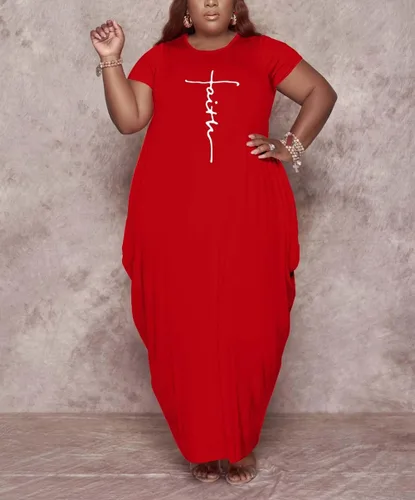 Vista 5 de Fooullaide Vestido casual de talla grande para mujer, de verano, manga corta, cuello en V, suelto, de gran tamaño, vestidos largos con bolsillo