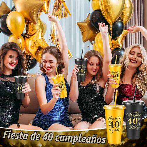 Vista 5 de Uiifan 12 vasos de plástico de plástico con tapa y popote de 24 onzas para cumpleaños, cumpleaños, bodas, aniversarios, decoración (40º)