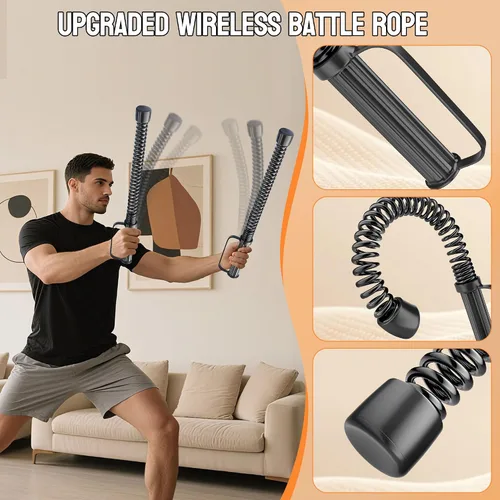 Vista 6 de 2 cuerdas de batalla sin cuerda, cuerdas de entrenamiento portátiles para gimnasio en casa con guantes antideslizantes, entrenamientos HIIT y fuerza