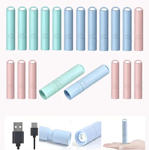 Vista 7 de Paquete de 5 mini linternas LED pequeñas, luces de flash recargables USB C, linternas ultraligeras con zoom para el hogar, emergencia, camping