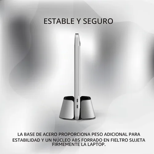Vista 6 de HumanCentric Soporte vertical para laptop en aluminio plateado, soporte vertical ajustable y base, soporte vertical para laptop compatible